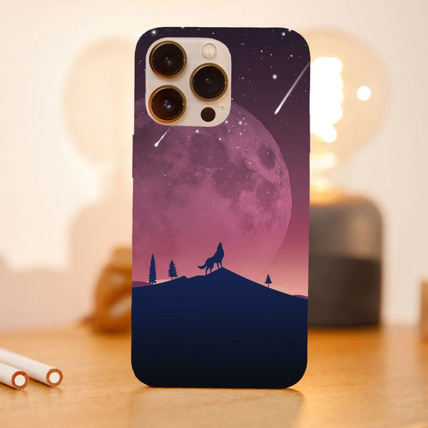 Husa compatibila cu Apple iPhone 15 Pro Max model Minimalistic wolf howling at moon, Silicon, TPU, Viceversa - Viceversa