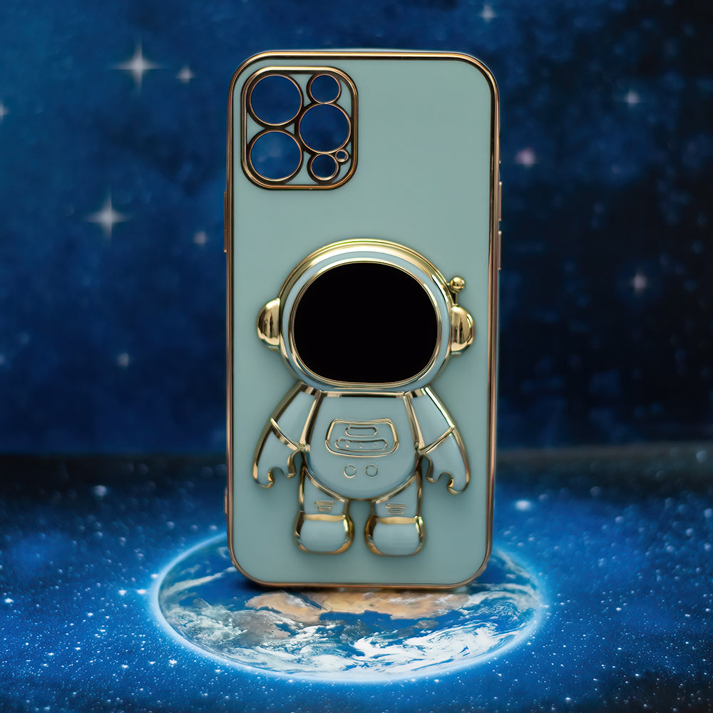 Husa Apple iPhone 14 model Astronaut 5D Lost in Space Edition cu suport telefon, Silicon, TPU Mint