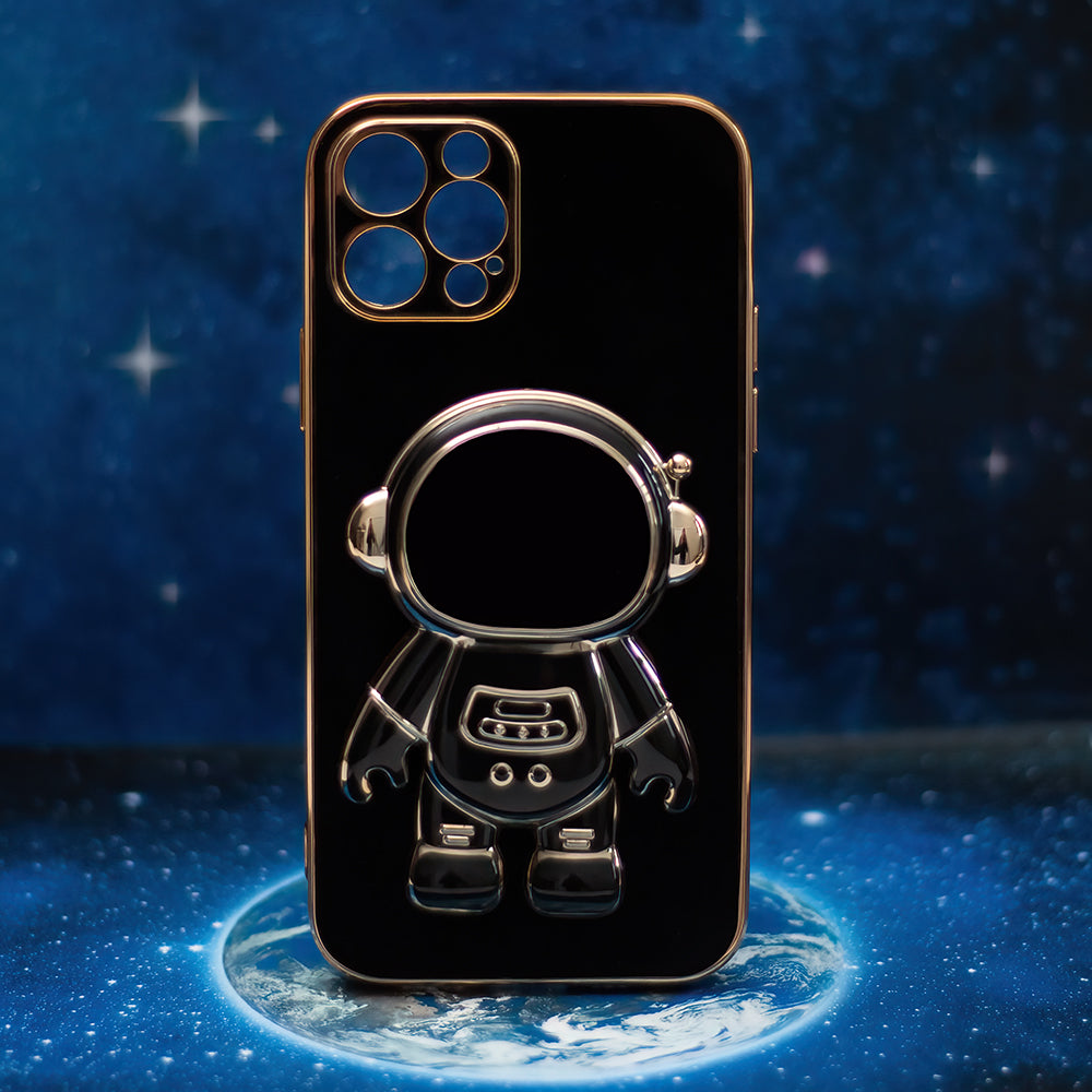 Husa Apple iPhone 15 model Astronaut 5D Lost in Space Edition cu suport telefon, Silicon, TPU Negru