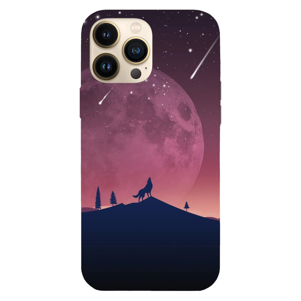 Husa compatibila cu Apple iPhone 15 Pro model Minimalistic wolf howling at moon, Silicon, TPU, Viceversa - Viceversa