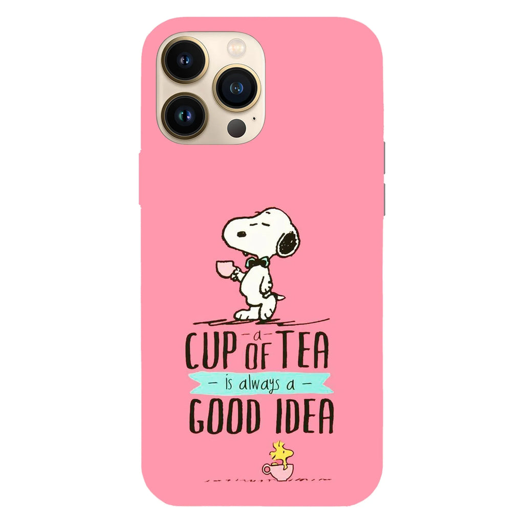 Husa compatibila cu Apple iPhone 15 Plus, Viceversa, model A cup of tea is always good ideea Snoopy , Silicon, TPU - Viceversa
