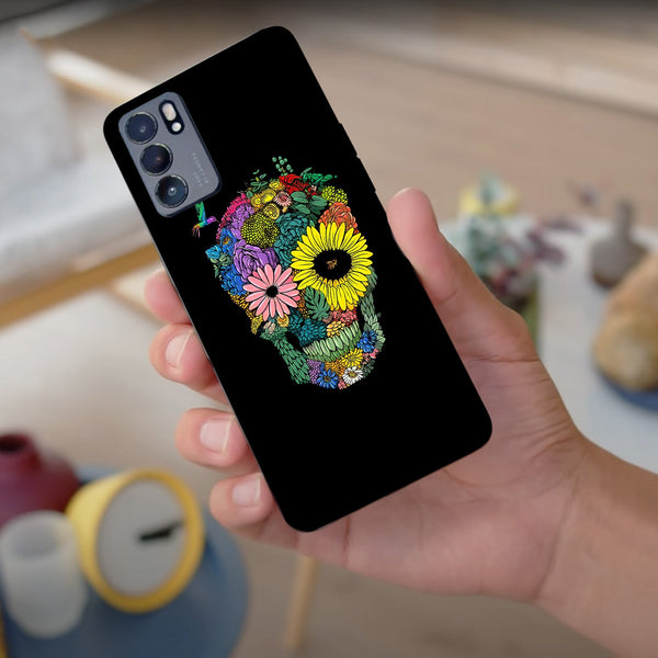 Husa compatibila cu Oppo Reno 5 4G model Flower Skull, Silicon, TPU, Viceversa